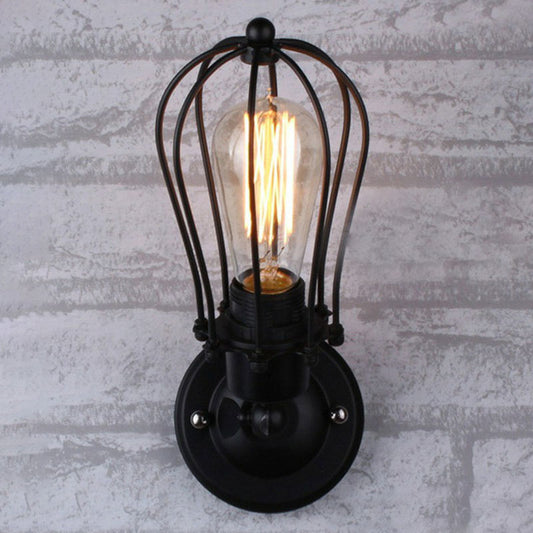 Vintage Grapefruit Cage Wall Light Fixture Single-Bulb Iron Wall Mounted Lamp in Black Clearhalo 'Art deco wall lights' 'Cast Iron' 'Glass' 'Industrial wall lights' 'Industrial' 'Middle century wall lights' 'Modern' 'Rustic wall lights' 'Tiffany' 'Traditional wall lights' 'Wall Lamps & Sconces' 'Wall Lights' Lighting' 2241612