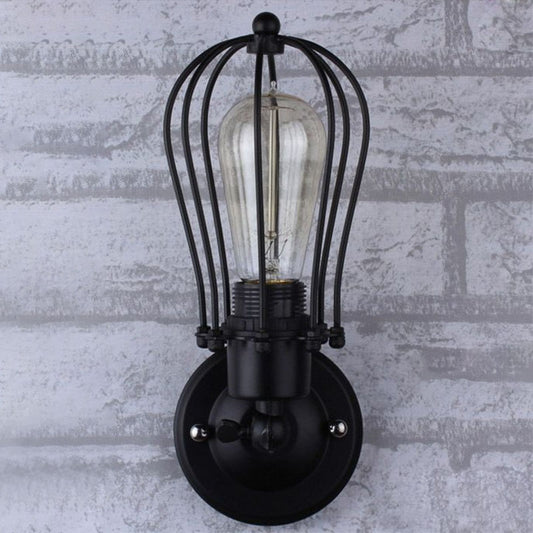 Vintage Grapefruit Cage Wall Light Fixture Single-Bulb Iron Wall Mounted Lamp in Black Clearhalo 'Art deco wall lights' 'Cast Iron' 'Glass' 'Industrial wall lights' 'Industrial' 'Middle century wall lights' 'Modern' 'Rustic wall lights' 'Tiffany' 'Traditional wall lights' 'Wall Lamps & Sconces' 'Wall Lights' Lighting' 2241614