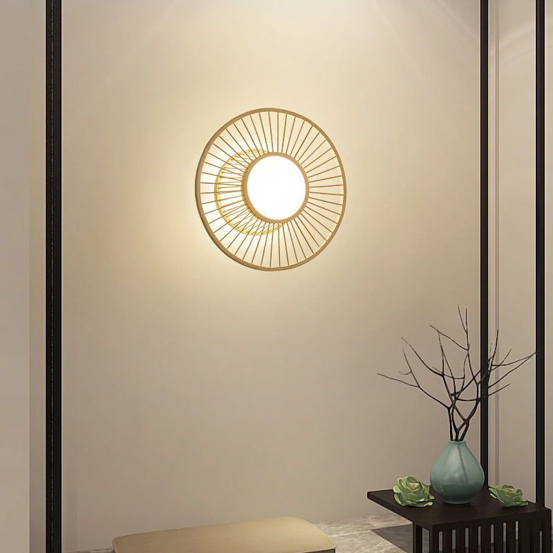 Wheel Shaped Living Room Wall Mount Light Bamboo Simplicity LED Wall Lighting in Wood Clearhalo 'Wall Lamps & Sconces' 'Wall Lights' Lighting' 2241627