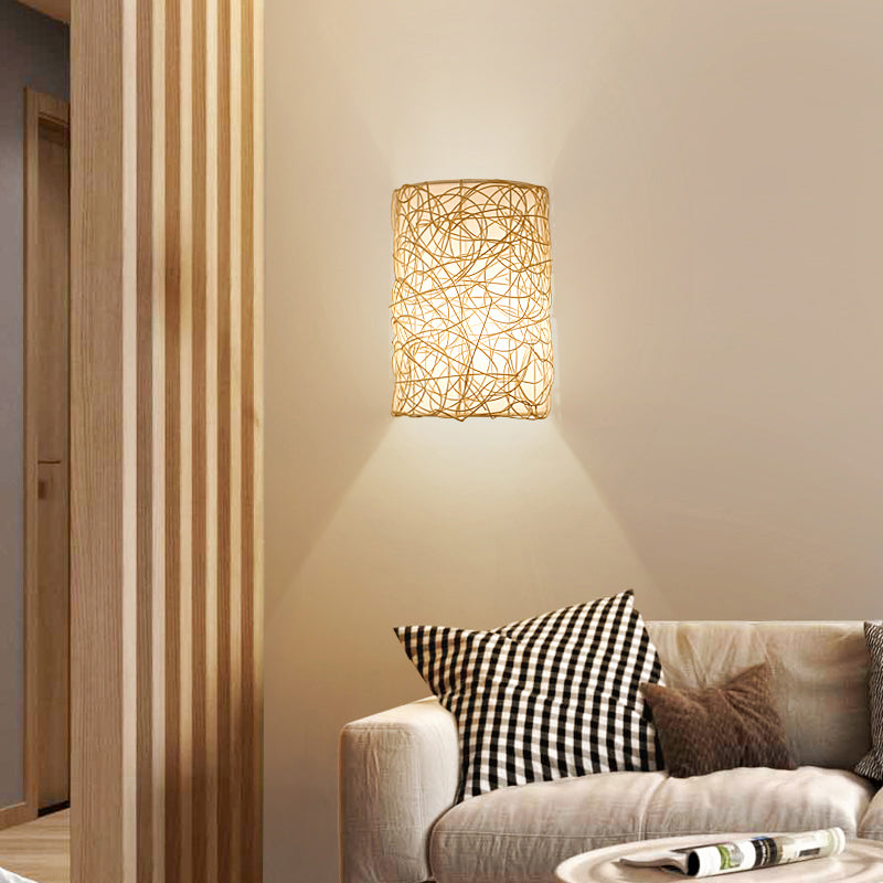 Rattan Half Cylinder Wall Lamp Nordic Style Single Wall Light Fixture for Corridor Clearhalo 'Wall Lamps & Sconces' 'Wall Lights' Lighting' 2241633