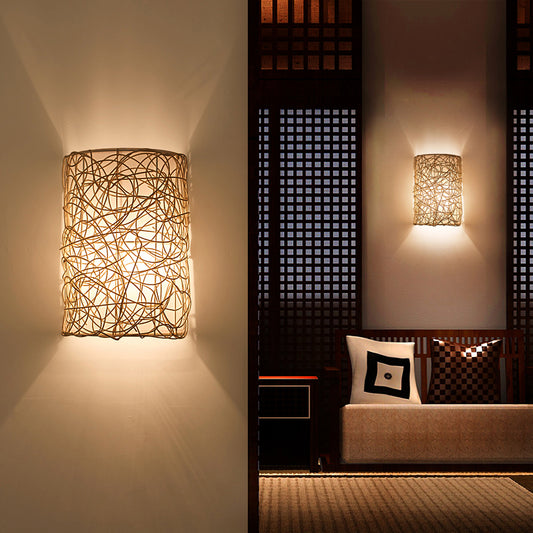 Rattan Half Cylinder Wall Lamp Nordic Style Single Wall Light Fixture for Corridor Clearhalo 'Wall Lamps & Sconces' 'Wall Lights' Lighting' 2241635