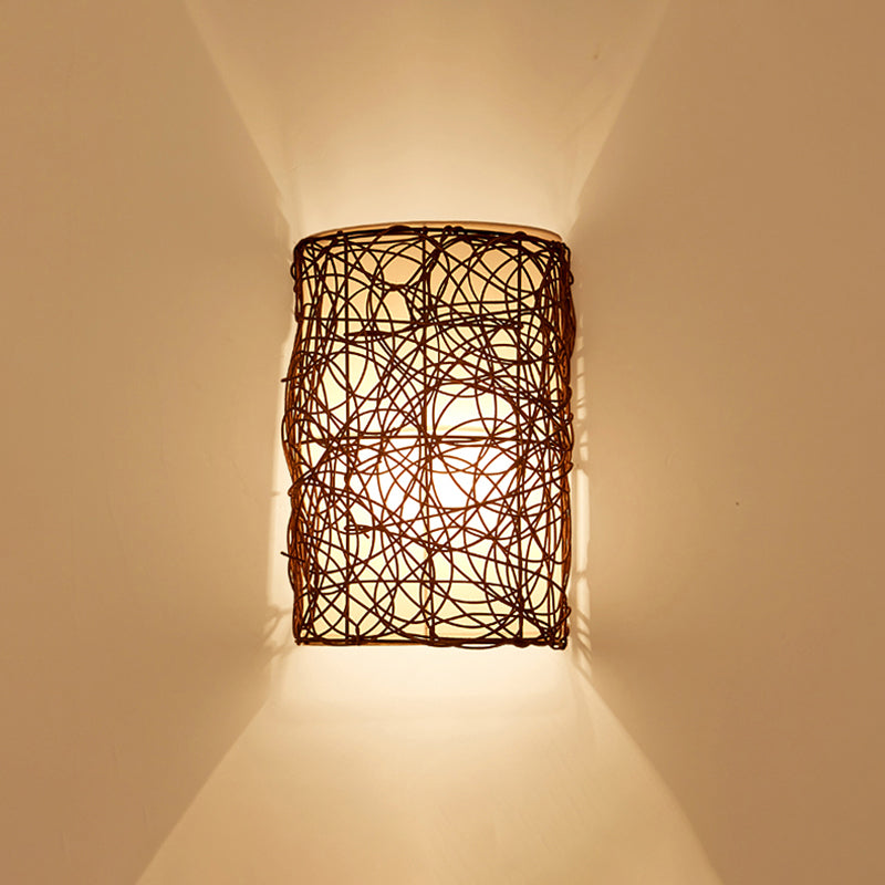 Rattan Half Cylinder Wall Lamp Nordic Style Single Wall Light Fixture for Corridor Coffee Clearhalo 'Wall Lamps & Sconces' 'Wall Lights' Lighting' 2241639