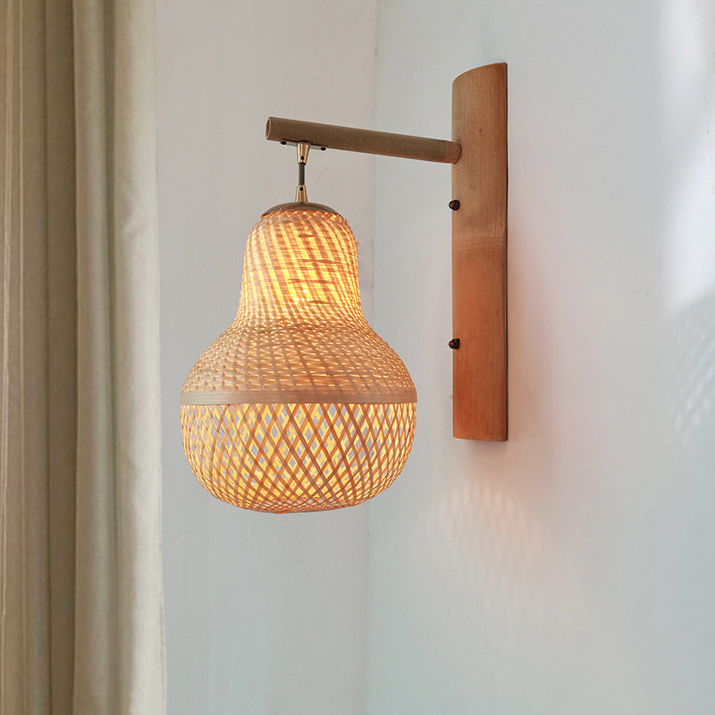 Handcrafted Corridor Wall Light Fixture Bamboo Single-Bulb Contemporary Wall Mounted Lamp in Wood Clearhalo 'Wall Lamps & Sconces' 'Wall Lights' Lighting' 2241652