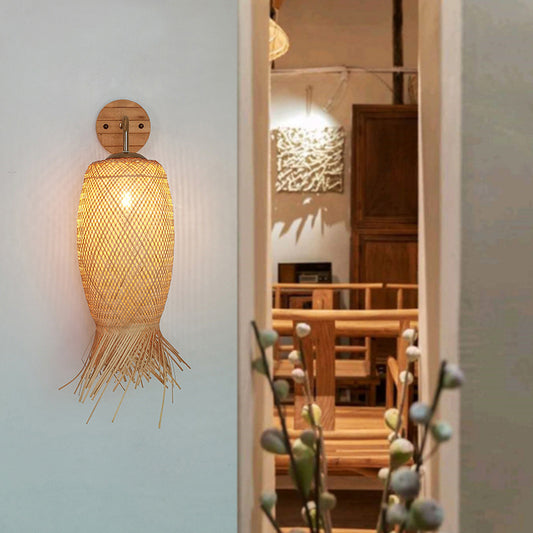 Handcrafted Corridor Wall Light Fixture Bamboo Single-Bulb Contemporary Wall Mounted Lamp in Wood Clearhalo 'Wall Lamps & Sconces' 'Wall Lights' Lighting' 2241653