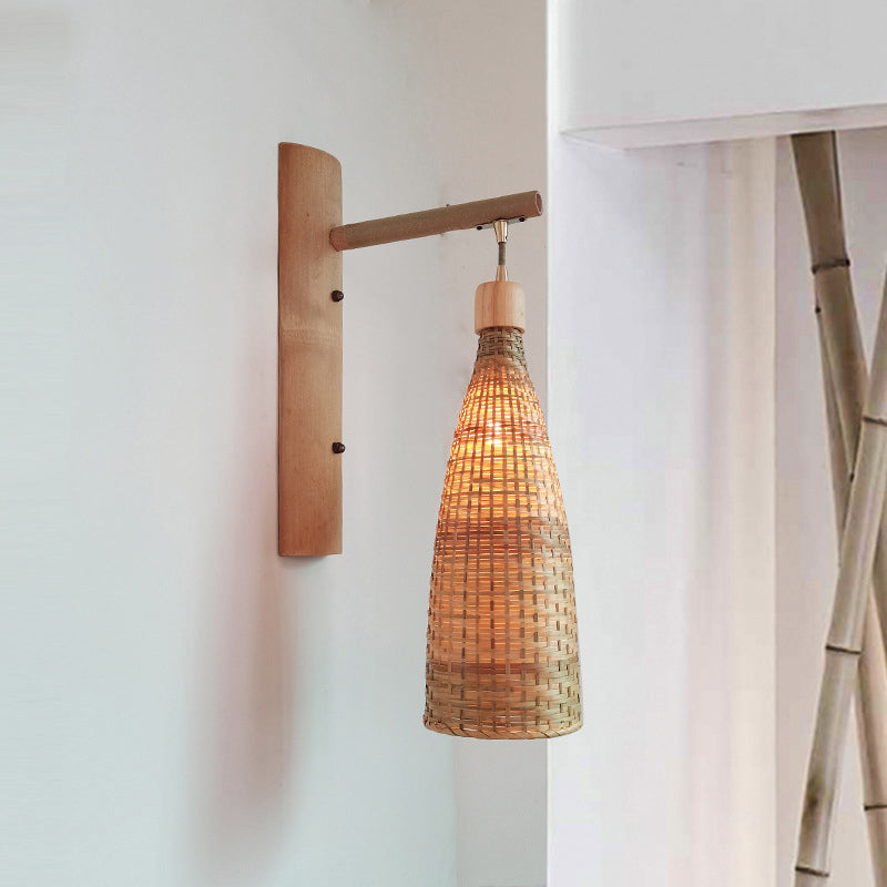 Handcrafted Corridor Wall Light Fixture Bamboo Single-Bulb Contemporary Wall Mounted Lamp in Wood Clearhalo 'Wall Lamps & Sconces' 'Wall Lights' Lighting' 2241654