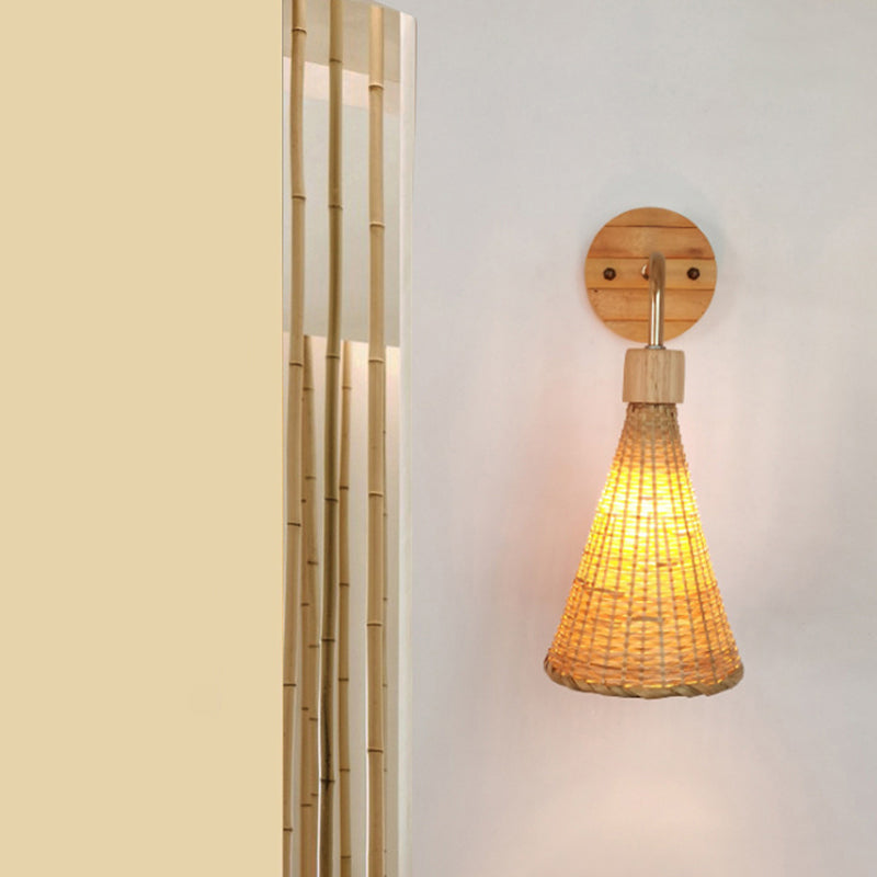 Handcrafted Corridor Wall Light Fixture Bamboo Single-Bulb Contemporary Wall Mounted Lamp in Wood Clearhalo 'Wall Lamps & Sconces' 'Wall Lights' Lighting' 2241655