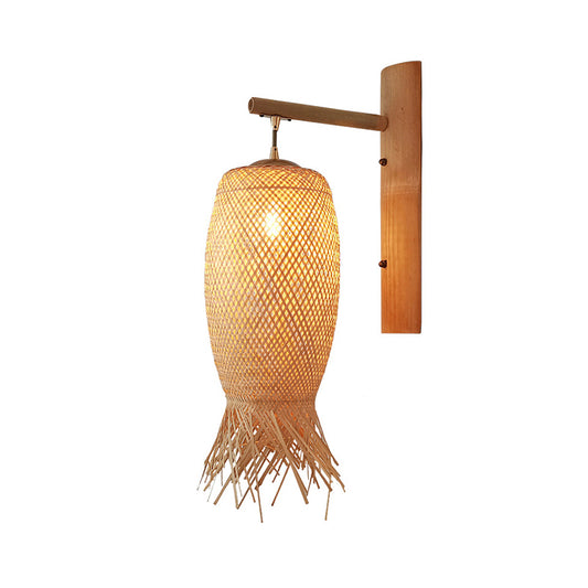 Handcrafted Corridor Wall Light Fixture Bamboo Single-Bulb Contemporary Wall Mounted Lamp in Wood Clearhalo 'Wall Lamps & Sconces' 'Wall Lights' Lighting' 2241656