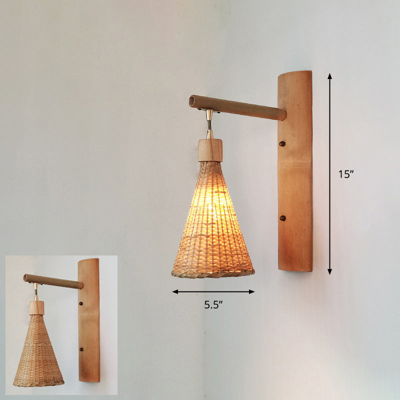 Handcrafted Corridor Wall Light Fixture Bamboo Single-Bulb Contemporary Wall Mounted Lamp in Wood Wood A Clearhalo 'Wall Lamps & Sconces' 'Wall Lights' Lighting' 2241658
