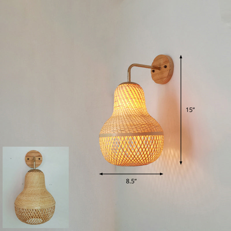Handcrafted Corridor Wall Light Fixture Bamboo Single-Bulb Contemporary Wall Mounted Lamp in Wood Wood Q Clearhalo 'Wall Lamps & Sconces' 'Wall Lights' Lighting' 2241659