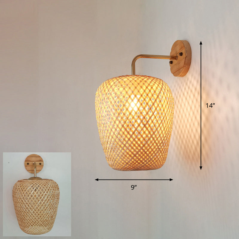 Handcrafted Corridor Wall Light Fixture Bamboo Single-Bulb Contemporary Wall Mounted Lamp in Wood Wood R Clearhalo 'Wall Lamps & Sconces' 'Wall Lights' Lighting' 2241660