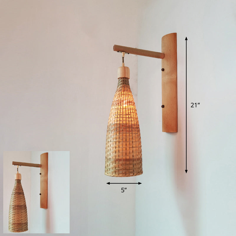 Handcrafted Corridor Wall Light Fixture Bamboo Single-Bulb Contemporary Wall Mounted Lamp in Wood Wood B Clearhalo 'Wall Lamps & Sconces' 'Wall Lights' Lighting' 2241662