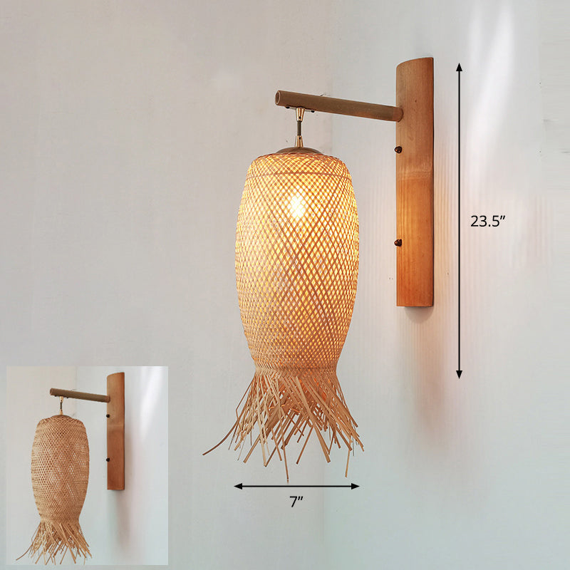 Handcrafted Corridor Wall Light Fixture Bamboo Single-Bulb Contemporary Wall Mounted Lamp in Wood Wood H Clearhalo 'Wall Lamps & Sconces' 'Wall Lights' Lighting' 2241664