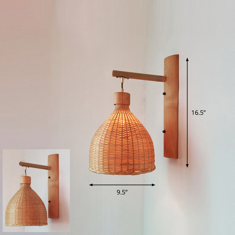 Handcrafted Corridor Wall Light Fixture Bamboo Single-Bulb Contemporary Wall Mounted Lamp in Wood Wood C Clearhalo 'Wall Lamps & Sconces' 'Wall Lights' Lighting' 2241665