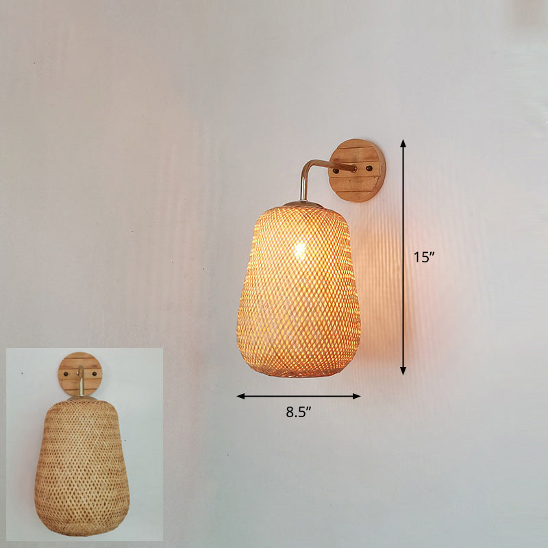 Handcrafted Corridor Wall Light Fixture Bamboo Single-Bulb Contemporary Wall Mounted Lamp in Wood Wood O Clearhalo 'Wall Lamps & Sconces' 'Wall Lights' Lighting' 2241667