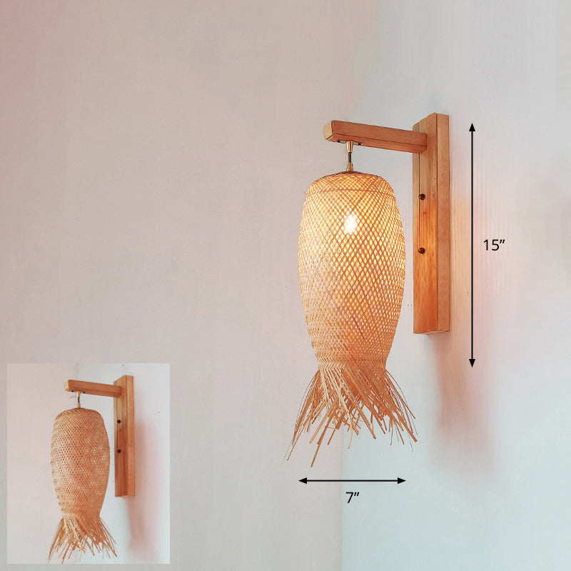 Handcrafted Corridor Wall Light Fixture Bamboo Single-Bulb Contemporary Wall Mounted Lamp in Wood Wood L Clearhalo 'Wall Lamps & Sconces' 'Wall Lights' Lighting' 2241668