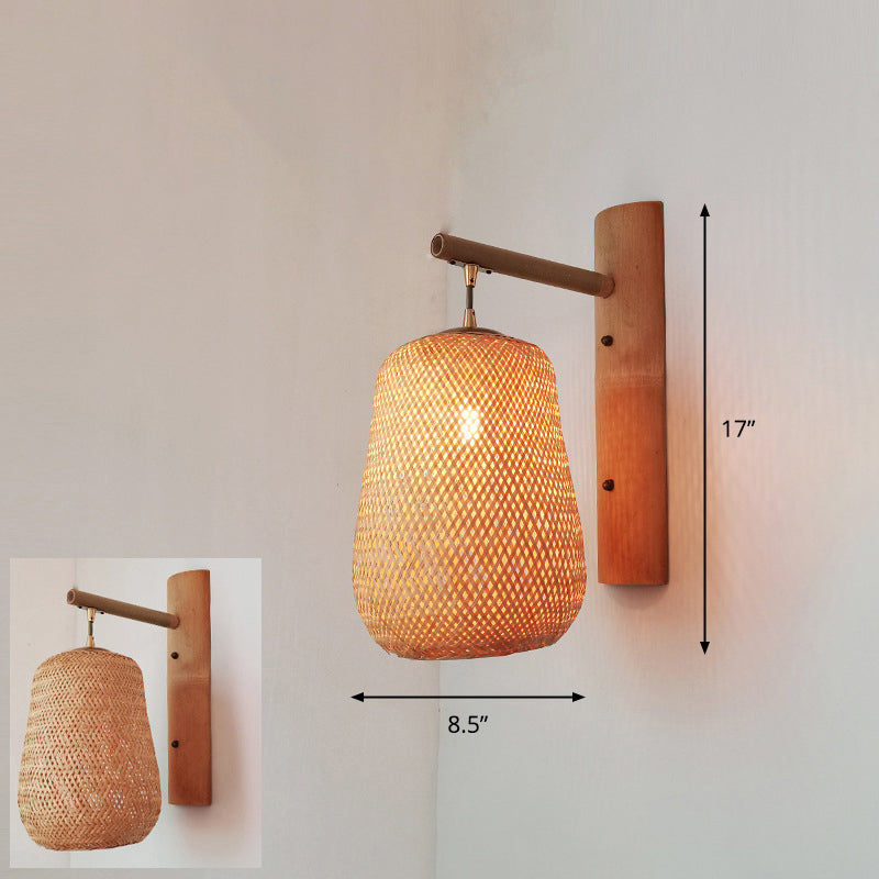 Handcrafted Corridor Wall Light Fixture Bamboo Single-Bulb Contemporary Wall Mounted Lamp in Wood Wood D Clearhalo 'Wall Lamps & Sconces' 'Wall Lights' Lighting' 2241669