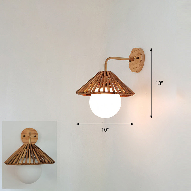Handcrafted Corridor Wall Light Fixture Bamboo Single-Bulb Contemporary Wall Mounted Lamp in Wood Wood V Clearhalo 'Wall Lamps & Sconces' 'Wall Lights' Lighting' 2241670
