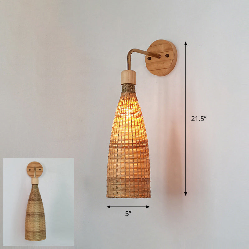 Handcrafted Corridor Wall Light Fixture Bamboo Single-Bulb Contemporary Wall Mounted Lamp in Wood Wood T Clearhalo 'Wall Lamps & Sconces' 'Wall Lights' Lighting' 2241674