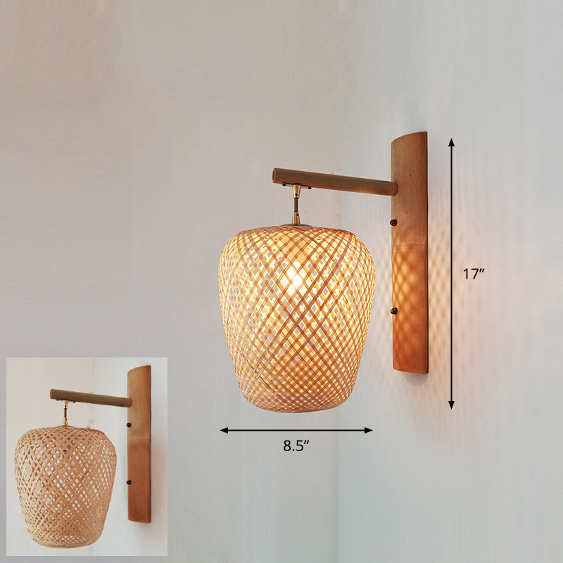 Handcrafted Corridor Wall Light Fixture Bamboo Single-Bulb Contemporary Wall Mounted Lamp in Wood Wood F Clearhalo 'Wall Lamps & Sconces' 'Wall Lights' Lighting' 2241675