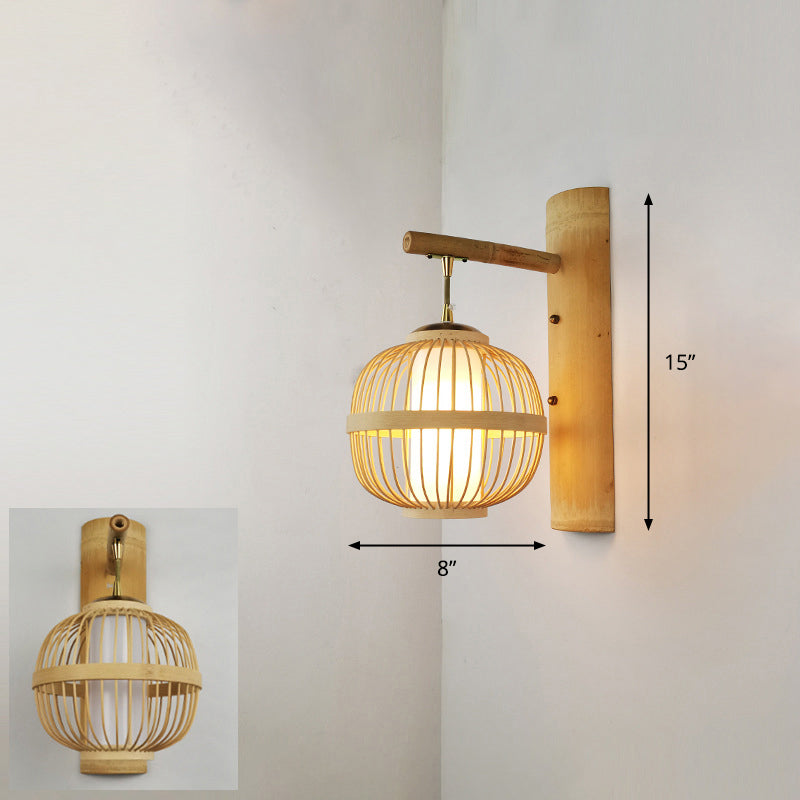 Handcrafted Corridor Wall Light Fixture Bamboo Single-Bulb Contemporary Wall Mounted Lamp in Wood Wood J Clearhalo 'Wall Lamps & Sconces' 'Wall Lights' Lighting' 2241677