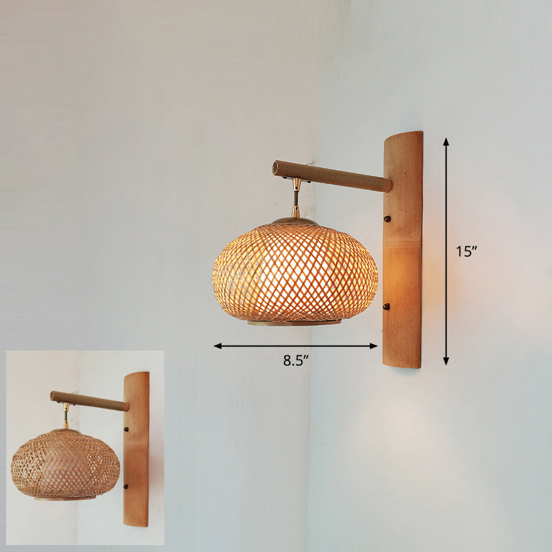 Handcrafted Corridor Wall Light Fixture Bamboo Single-Bulb Contemporary Wall Mounted Lamp in Wood Wood I Clearhalo 'Wall Lamps & Sconces' 'Wall Lights' Lighting' 2241678