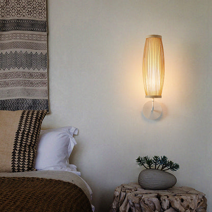 South-east Asia Elongated Oval Wall Light Fixture Bamboo Single Corridor Wall Mounted Lamp in Wood Wood Clearhalo 'Wall Lamps & Sconces' 'Wall Lights' Lighting' 2241693