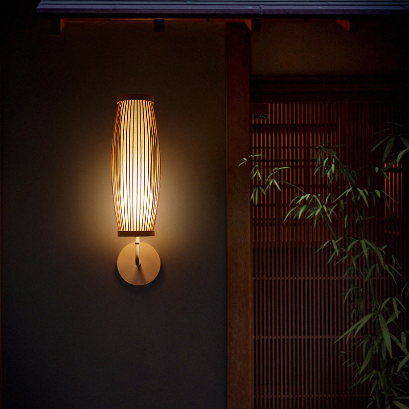 South-east Asia Elongated Oval Wall Light Fixture Bamboo Single Corridor Wall Mounted Lamp in Wood Clearhalo 'Wall Lamps & Sconces' 'Wall Lights' Lighting' 2241694