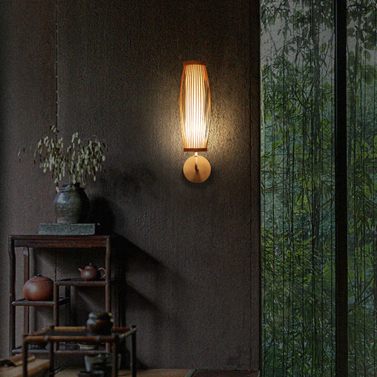 South-east Asia Elongated Oval Wall Light Fixture Bamboo Single Corridor Wall Mounted Lamp in Wood Clearhalo 'Wall Lamps & Sconces' 'Wall Lights' Lighting' 2241696