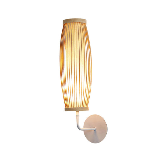 South-east Asia Elongated Oval Wall Light Fixture Bamboo Single Corridor Wall Mounted Lamp in Wood Clearhalo 'Wall Lamps & Sconces' 'Wall Lights' Lighting' 2241697