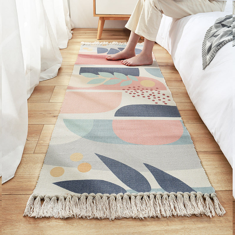 Nordic Leaf Print Rug Multi Color Synthetics Area Carpet Anti-Slip Backing Easy Care Rug with Tassel for Decoration Grey Clearhalo 'Area Rug' 'Modern' 'Rugs' Rug' 2241798