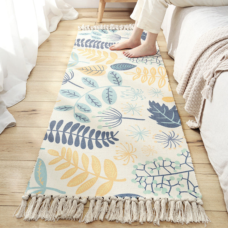 Nordic Leaf Print Rug Multi Color Synthetics Area Carpet Anti-Slip Backing Easy Care Rug with Tassel for Decoration Yellow Clearhalo 'Area Rug' 'Modern' 'Rugs' Rug' 2241799