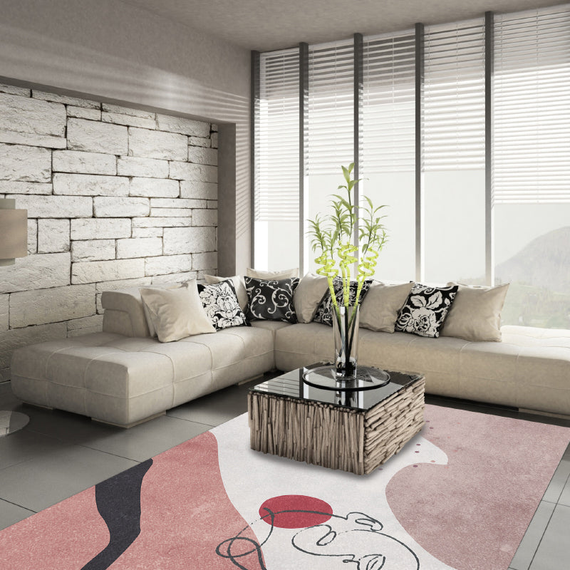 Morandi Color Novelty Rug Polyster Geometric Print Indoor Rug Non-Slip Pet Friendly Washable Carpet for Parlor Pink-White Clearhalo 'Area Rug' 'Rug' 2242239