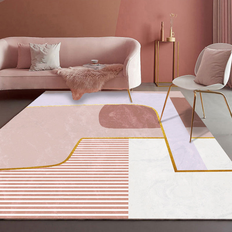 Morandi Color Novelty Rug Polyster Geometric Print Indoor Rug Non-Slip Pet Friendly Washable Carpet for Parlor Nude Pink Clearhalo 'Area Rug' 'Rug' 2242248