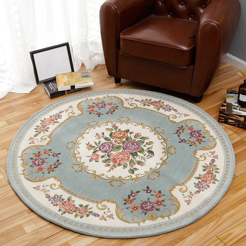 Vintage Multi Color Floral Rug Synthetics Americana Carpet Non-Slip Pet Friendly Indoor Rug for Room Blue 5'3" x 5'3" Clearhalo 'Area Rug' 'Rugs' 'Vintage' Rug' 2242299