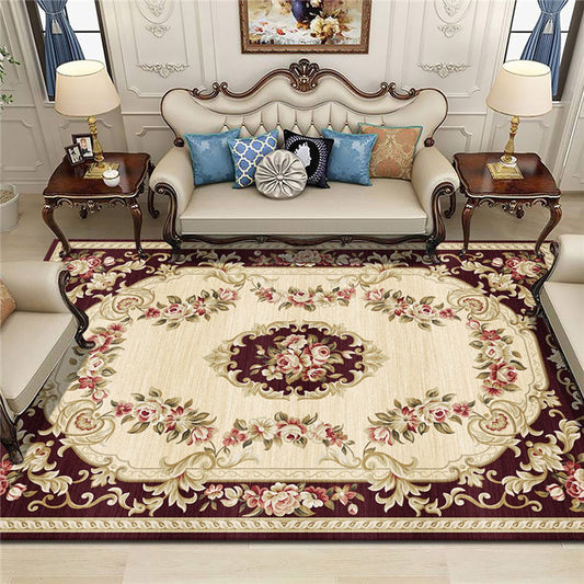 Multi-Colored Olden Rug Synthetics Floral Print Area Rug Anti-Slip Stain-Resistant Carpet for Living Room Dark Red Clearhalo 'Area Rug' 'Rugs' 'Shabby Chic' Rug' 2242312