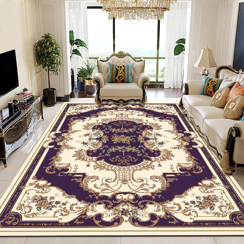 Multi-Colored Olden Rug Synthetics Floral Print Area Rug Anti-Slip Stain-Resistant Carpet for Living Room Dark Purple Clearhalo 'Area Rug' 'Rugs' 'Shabby Chic' Rug' 2242320