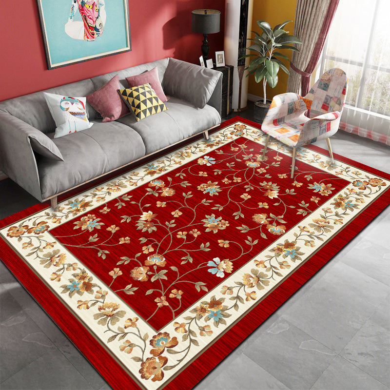 Multi-Colored Olden Rug Synthetics Floral Print Area Rug Anti-Slip Stain-Resistant Carpet for Living Room Red Clearhalo 'Area Rug' 'Rugs' 'Shabby Chic' Rug' 2242323