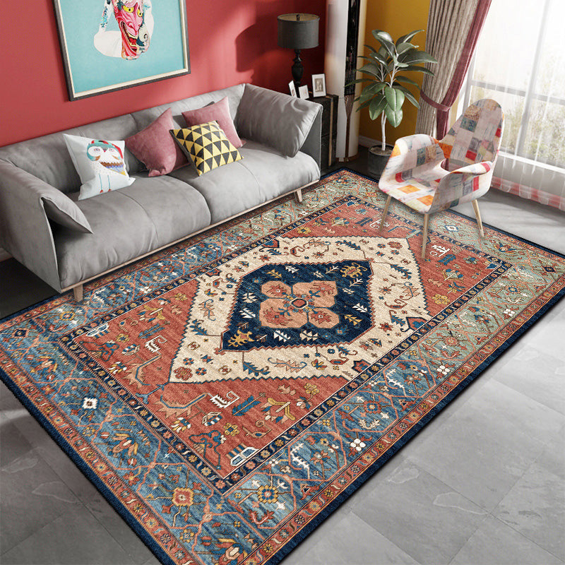 Multi-Colored Olden Rug Synthetics Floral Print Area Rug Anti-Slip Stain-Resistant Carpet for Living Room Yellow-Red Clearhalo 'Area Rug' 'Rugs' 'Shabby Chic' Rug' 2242324