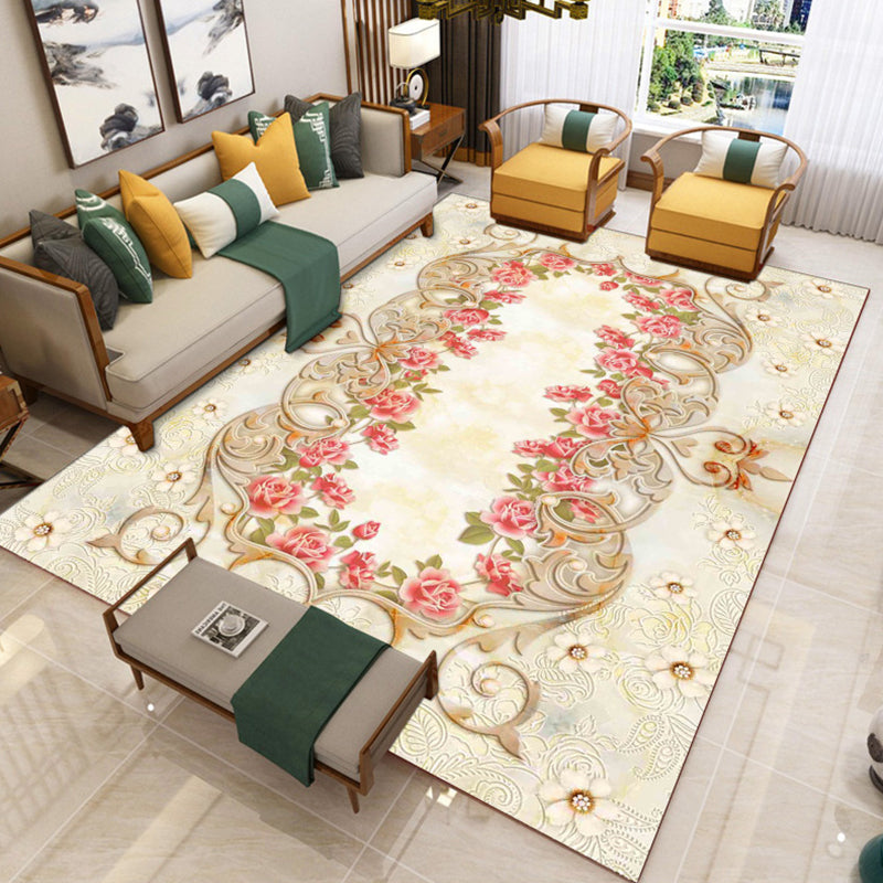 Luxury Southwestern Rug Multicolor Flower Printed Carpet Pet Friendly Easy Care Washable Rug for Parlor Beige Clearhalo 'Area Rug' 'Rugs' 'Vintage' Rug' 2242361