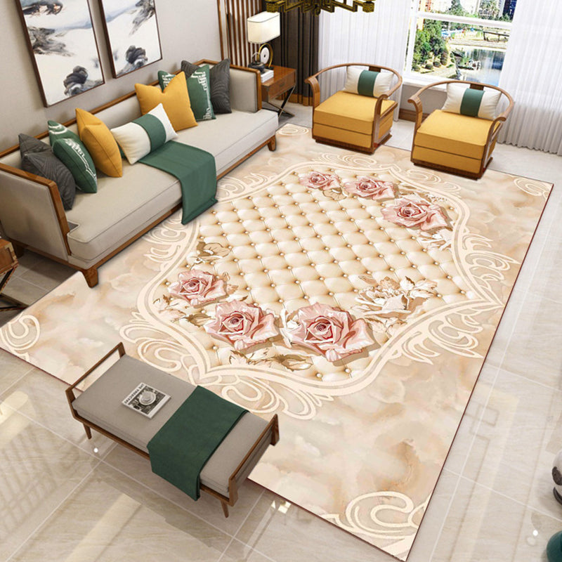 Luxury Southwestern Rug Multicolor Flower Printed Carpet Pet Friendly Easy Care Washable Rug for Parlor Light Khaki Clearhalo 'Area Rug' 'Rugs' 'Vintage' Rug' 2242364