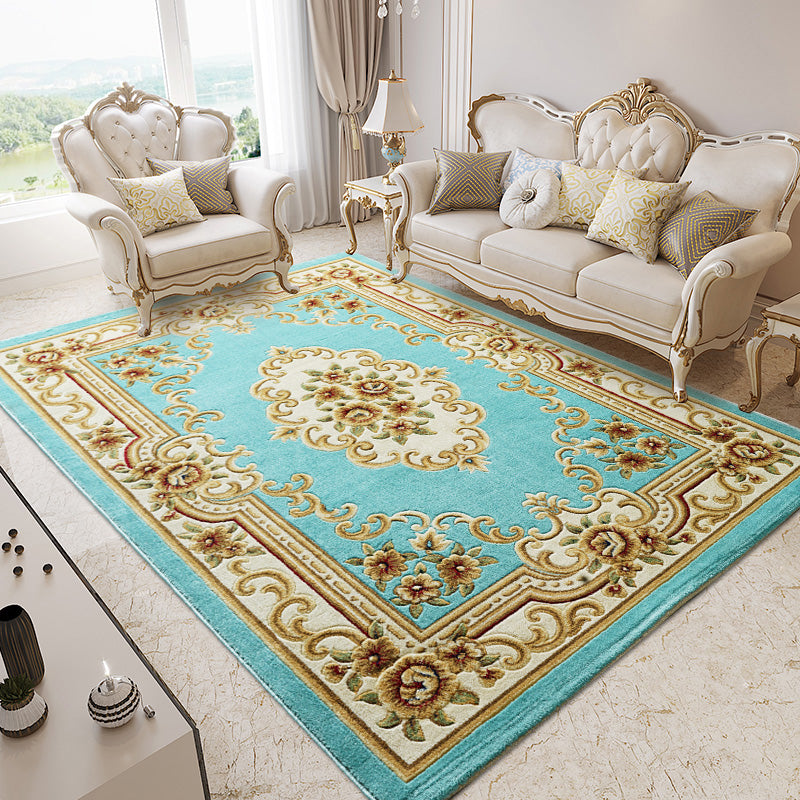 Retro Multicolor Floral Rug Polyster Western Area Rug Easy Care Machine Washable Carpet for Living Room Sky Blue Clearhalo 'Area Rug' 'Rugs' 'Vintage' Rug' 2242442