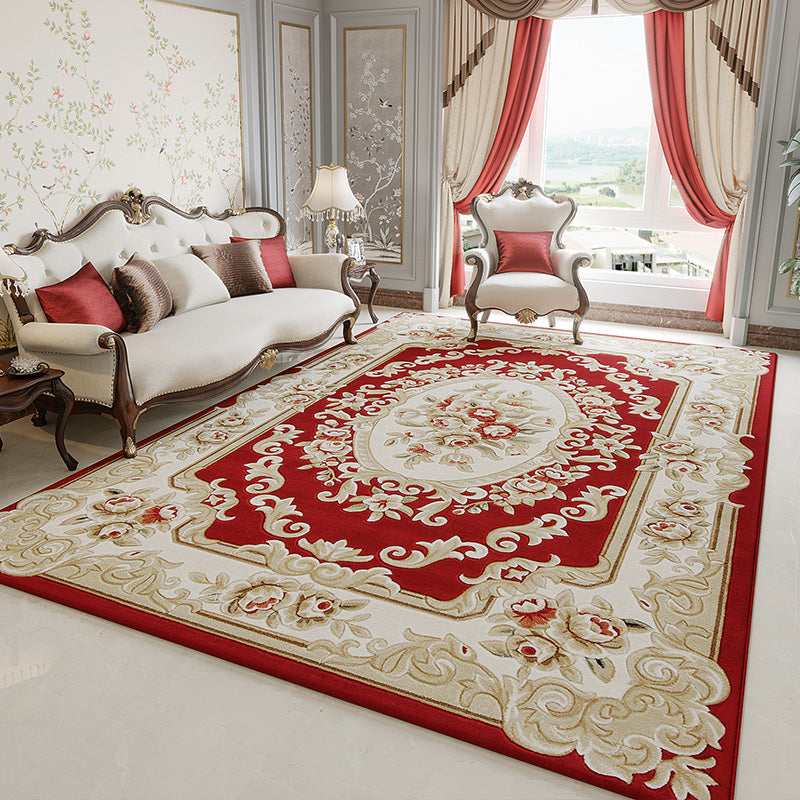Retro Multicolor Floral Rug Polyster Western Area Rug Easy Care Machine Washable Carpet for Living Room Brick Red Clearhalo 'Area Rug' 'Rugs' 'Vintage' Rug' 2242445