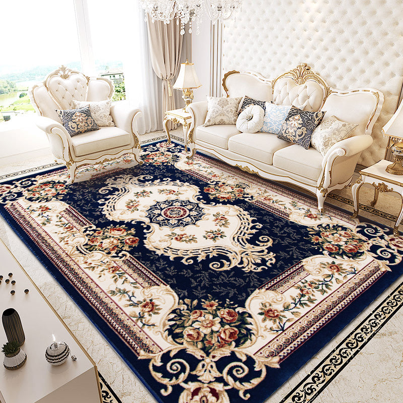 Retro Multicolor Floral Rug Polyster Western Area Rug Easy Care Machine Washable Carpet for Living Room Navy Clearhalo 'Area Rug' 'Rugs' 'Vintage' Rug' 2242451