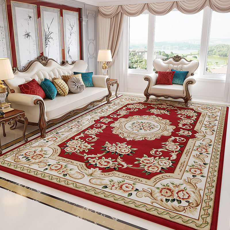 Retro Multicolor Floral Rug Polyster Western Area Rug Easy Care Machine Washable Carpet for Living Room Crimson Clearhalo 'Area Rug' 'Rugs' 'Vintage' Rug' 2242453