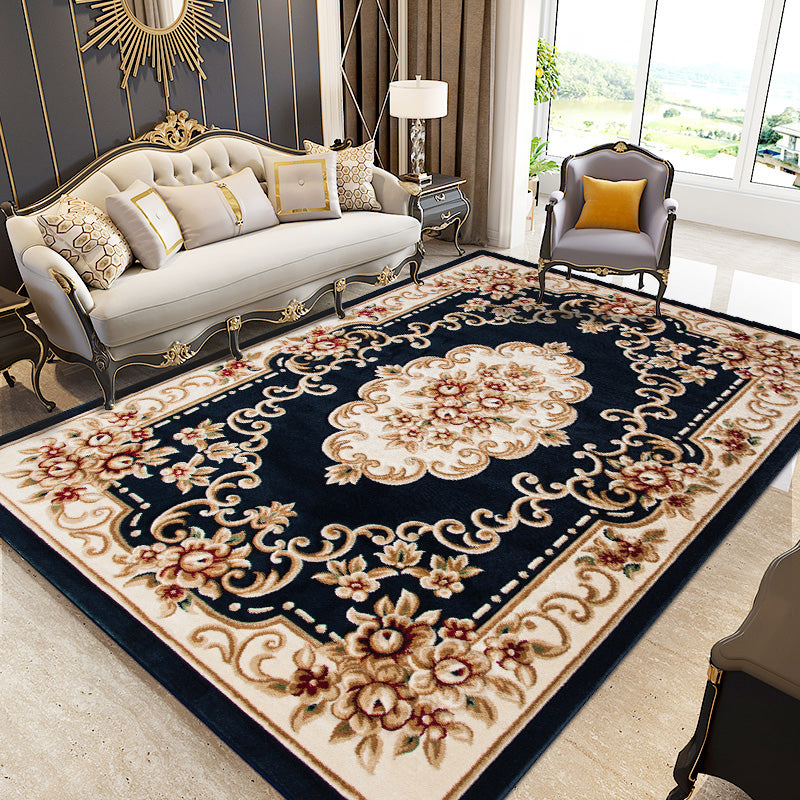 Retro Multicolor Floral Rug Polyster Western Area Rug Easy Care Machine Washable Carpet for Living Room Dark Blue Clearhalo 'Area Rug' 'Rugs' 'Vintage' Rug' 2242455