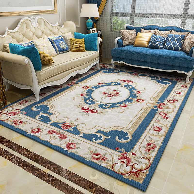 Southwestern Parlor Rug Multi Colored Floral Print Area Carpet Polyster Non-Slip Backing Pet Friendly Rug Sky Blue Clearhalo 'Area Rug' 'Rugs' 'Vintage' Rug' 2242463