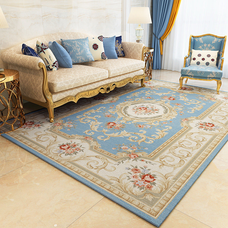 Southwestern Parlor Rug Multi Colored Floral Print Area Carpet Polyster Non-Slip Backing Pet Friendly Rug Ocean Blue Clearhalo 'Area Rug' 'Rugs' 'Vintage' Rug' 2242465
