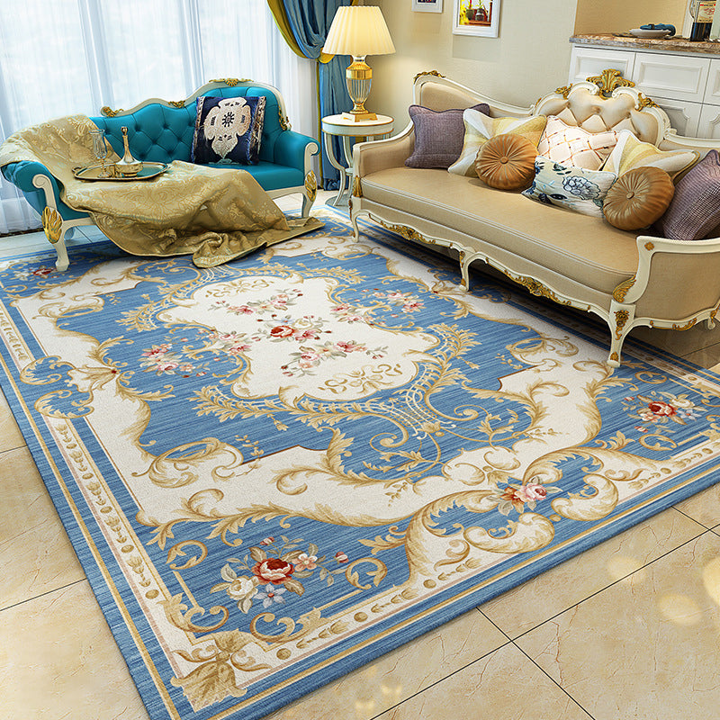 Southwestern Parlor Rug Multi Colored Floral Print Area Carpet Polyster Non-Slip Backing Pet Friendly Rug Water Blue Clearhalo 'Area Rug' 'Rugs' 'Vintage' Rug' 2242472