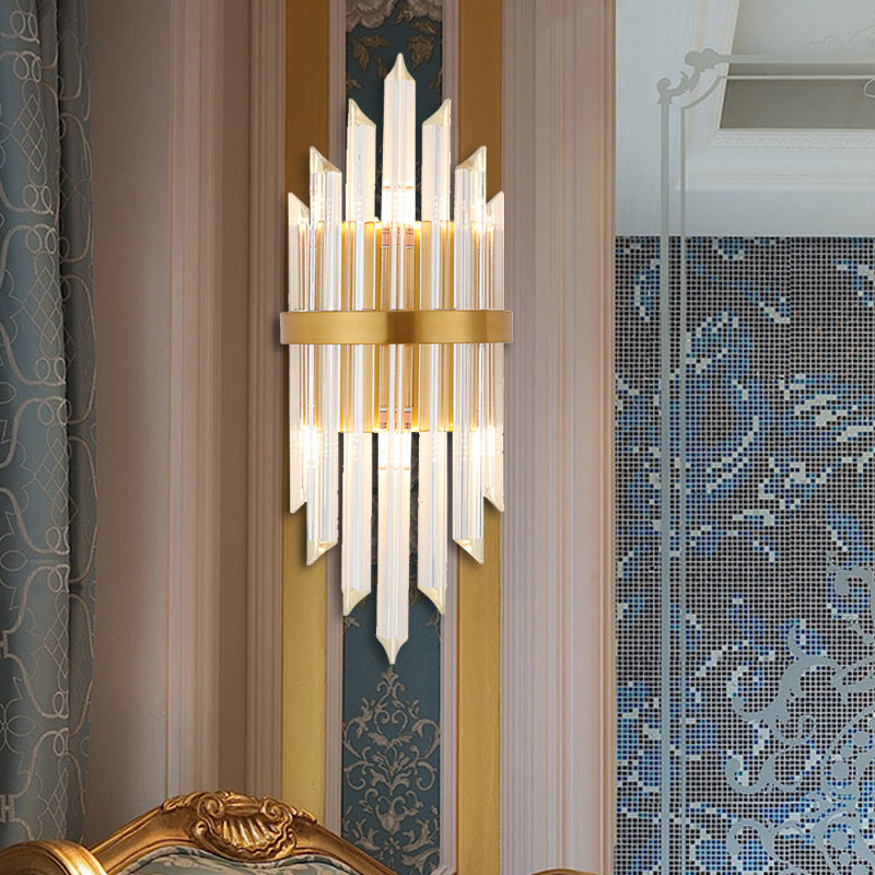 Clear Crystal Prism Wall Sconce Lamp Modernist Style 2 Lights Brass Finish Wall Lighting for Corridor - Brass - Clearhalo - 'Modern wall lights' - 'Modern' - 'Wall Lamps & Sconces' - 'Wall Lights' - Lighting' - 224248