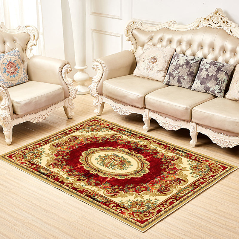Shabby Chic Decor Rug Multi-Colored Floral Print Rug Synthetics Non-Slip Backing Washable Area Carpet Crimson Clearhalo 'Area Rug' 'Rugs' 'Vintage' Rug' 2242482